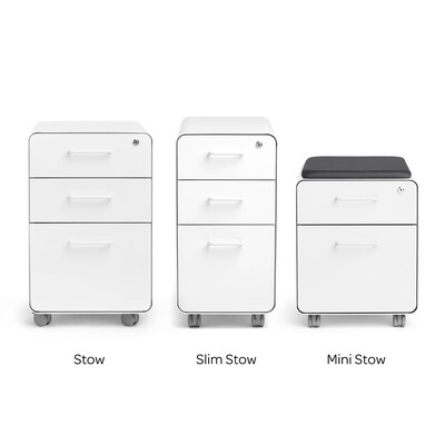 Poppin Stow 2-Drawer Mobile Vertical File Cabinet, Letter/Legal Size, Lockable, 21.5"H x 15.75"W x 20"D, Light Gray (104732)