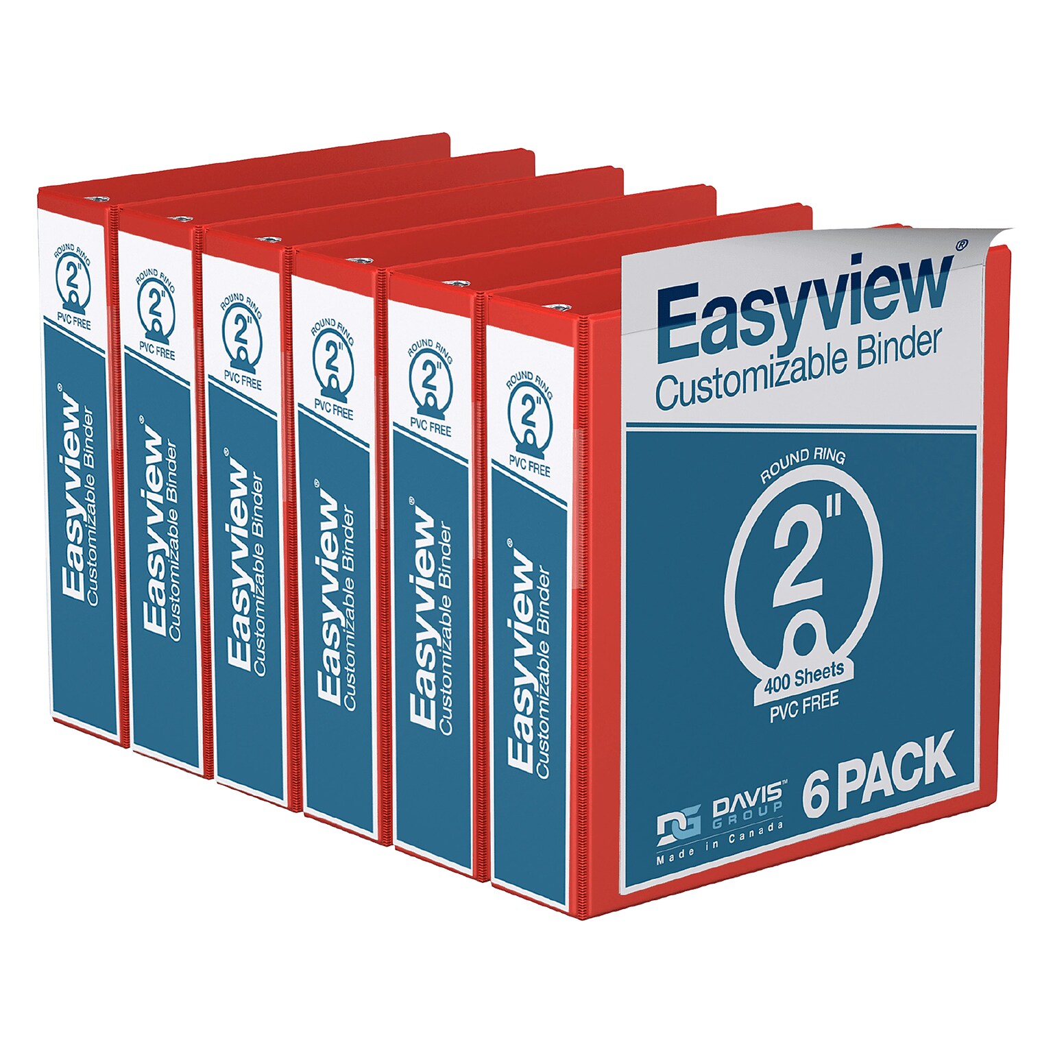 Davis Group Easyview Premium 2 3-Ring View Binders, Red, 6/Pack (8413-03-06)