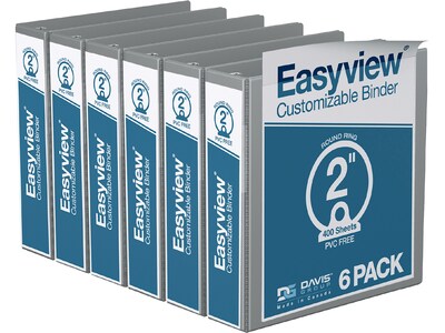 Davis Group Easyview Premium 2 3-Ring View Binders, Gray, 6/Pack (8413-07-06)