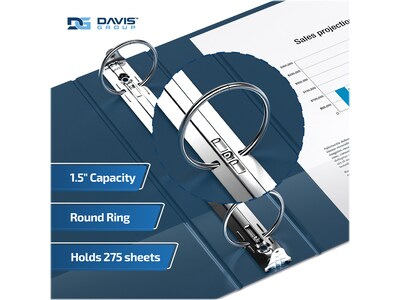 Davis Group Easyview Premium 1 1/2" 3-Ring View Binders, Navy Blue, 6/Pack (8412-72-06)