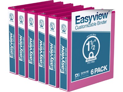Davis Group Easyview Premium 1 1/2 3-Ring View Binders, Pink, 6/Pack (8412-43-06)