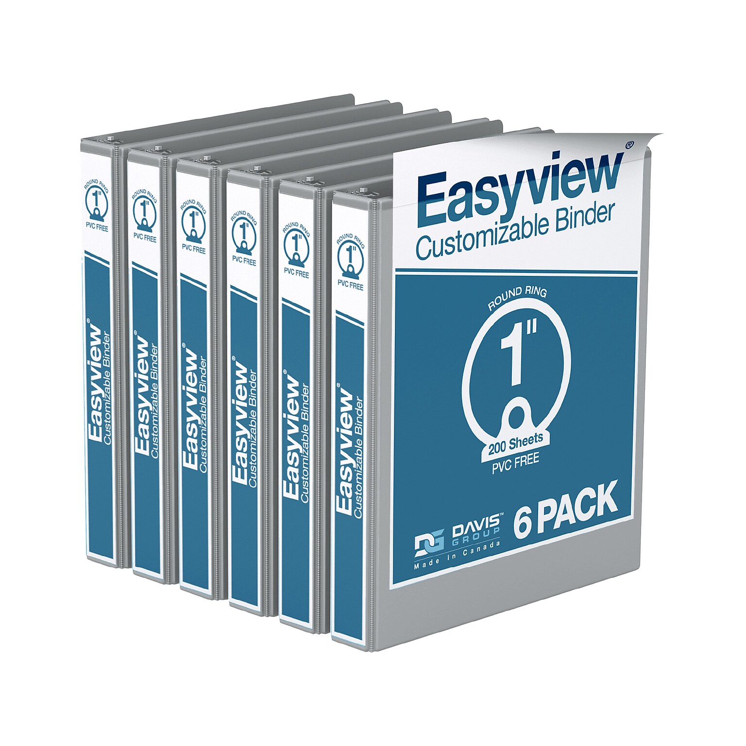 Davis Group Easyview Premium 1 3-Ring View Binders, Gray, 6/Pack (8411-07-06)