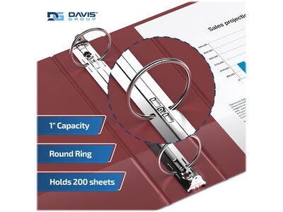Davis Group Easyview Premium 1" 3-Ring View Binders, Burgundy, 6/Pack (8411-08-06)
