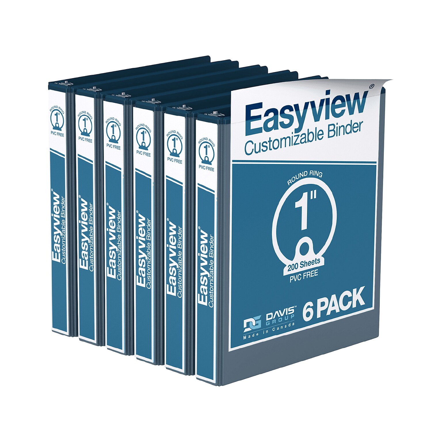 Davis Group Easyview Premium 1 3-Ring View Binders, Navy, 6/Pack (8411-72-06)
