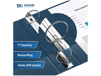 Davis Group Easyview Premium 1" 3-Ring View Binders, Navy, 6/Pack (8411-72-06)