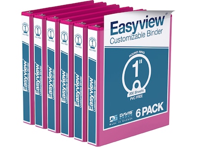 Davis Group Easyview Premium 1 3-Ring View Binders, Pink, 6/Pack (8411-43-06)