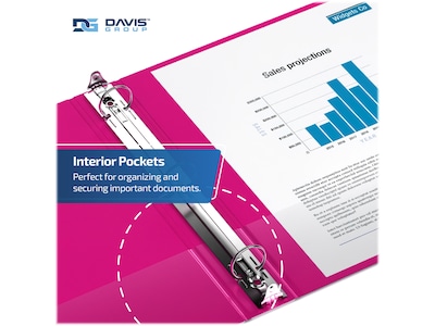 Davis Group Easyview Premium 1" 3-Ring View Binders, Pink, 6/Pack (8411-43-06)