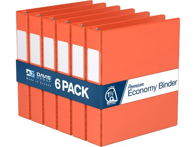 Davis Group Premium Economy 1 1/2 3-Ring Non-View Binders, D-Ring, Orange, 6/Pack (2302-19-06)