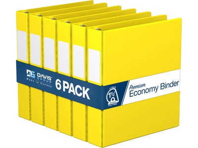 Davis Group Premium Economy 1 1/2 3-Ring Non-View Binders, D-Ring, Yellow, 6/Pack (2302-05-06)