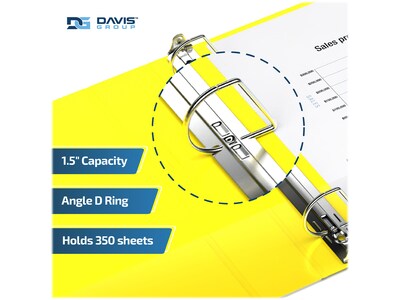 Davis Group Premium Economy 1 1/2" 3-Ring Non-View Binders, D-Ring, Yellow, 6/Pack (2302-05-06)