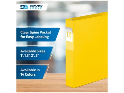 Davis Group Premium Economy 1 1/2" 3-Ring Non-View Binders, D-Ring, Yellow, 6/Pack (2302-05-06)