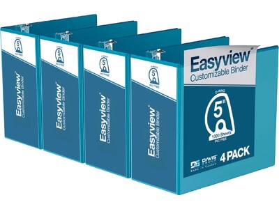 Davis Group Easyview Premium 5 3-Ring View Binders, D-Ring, Turquoise Blue, 4/Pack (8407-52-04)