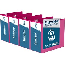 Davis Group Easyview Premium 5 3-Ring View Binders, D-Ring, Pink, 4/Pack (8407-43-04)