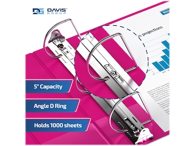 Davis Group Easyview Premium 5" 3-Ring View Binders, D-Ring, Pink, 4/Pack (8407-43-04)
