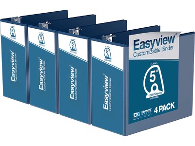 Davis Group Easyview Premium 5 3-Ring View Binders, D-Ring, Royal Blue, 4/Pack (8407-92-04)