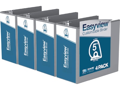 Davis Group Easyview Premium 5 3-Ring View Binders, D-Ring, Gray, 4/Pack (8407-07-04)