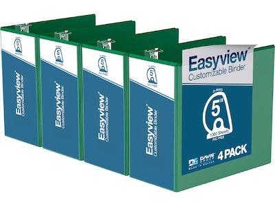 Davis Group Easyview Premium 5 3-Ring View Binders, D-Ring, Green, 4/Pack (8407-04-04)