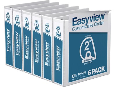 Davis Group Easyview Premium 2 3-Ring View Binders, D-Ring, White, 6/Pack (8403-00-06)