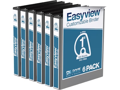 Davis Group Easyview Premium 1 3-Ring View Binders, D-Ring, Black, 6/Pack (8401-01-06)