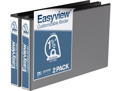 Davis Group Easyview Premium 1 1/2 3-Ring View Binders, D-Ring, Black, 2/Pack (8602-01-02)