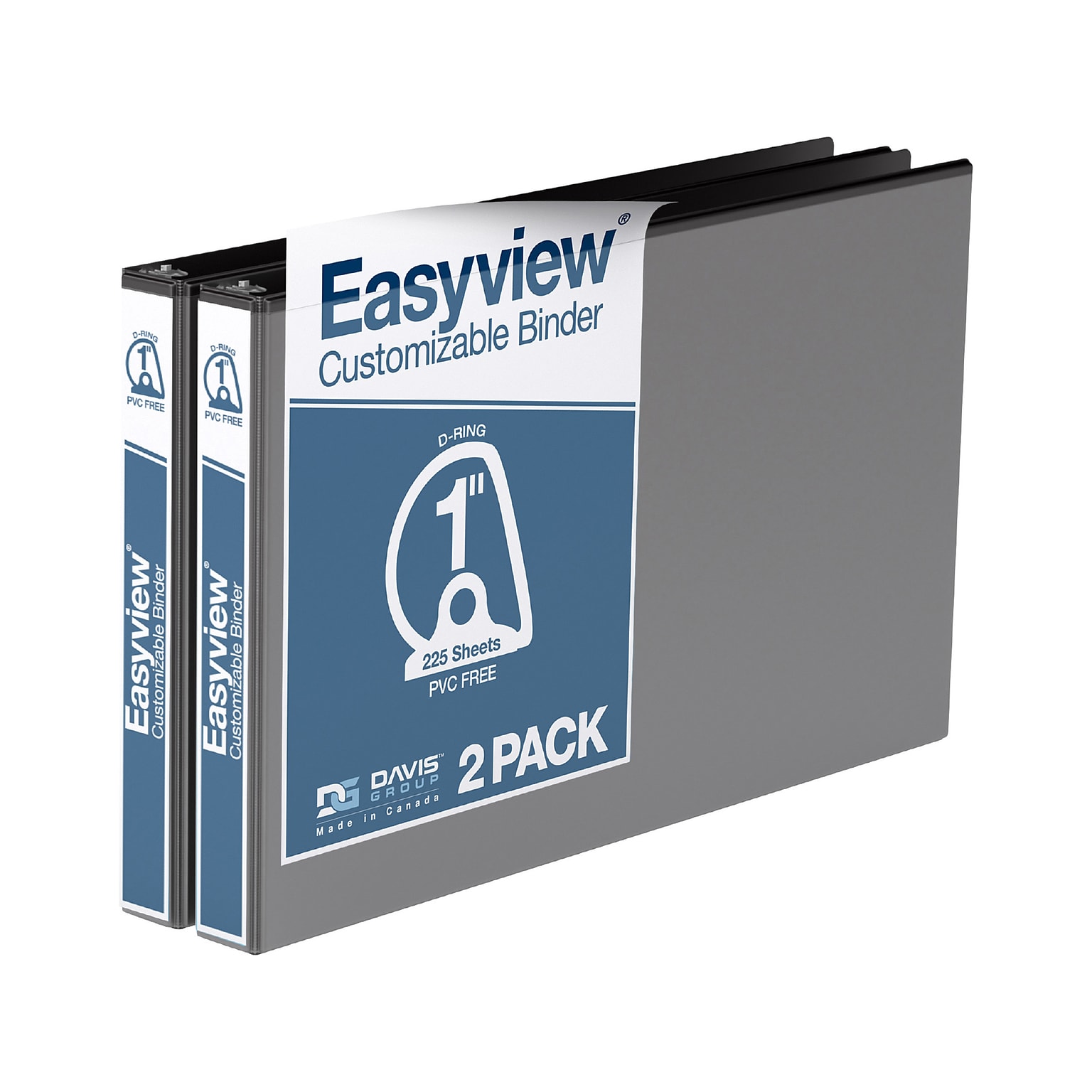 Davis Group Easyview Premium 1 3-Ring View Binders, D-Ring, Black, 2/Pack (8601-01-02)