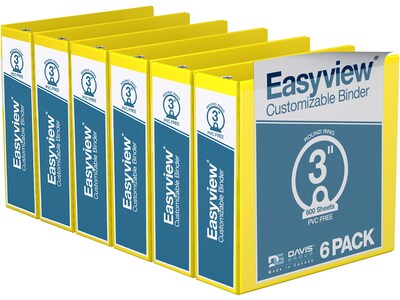 Davis Group Easyview Premium 3 3-Ring View Binders, Yellow, 6/Pack (8414-05-06)