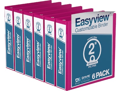 Davis Group Easyview Premium 2 3-Ring View Binders, Pink, 6/Pack (8413-43-06)