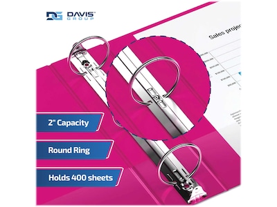 Davis Group Easyview Premium 2" 3-Ring View Binders, Pink, 6/Pack (8413-43-06)