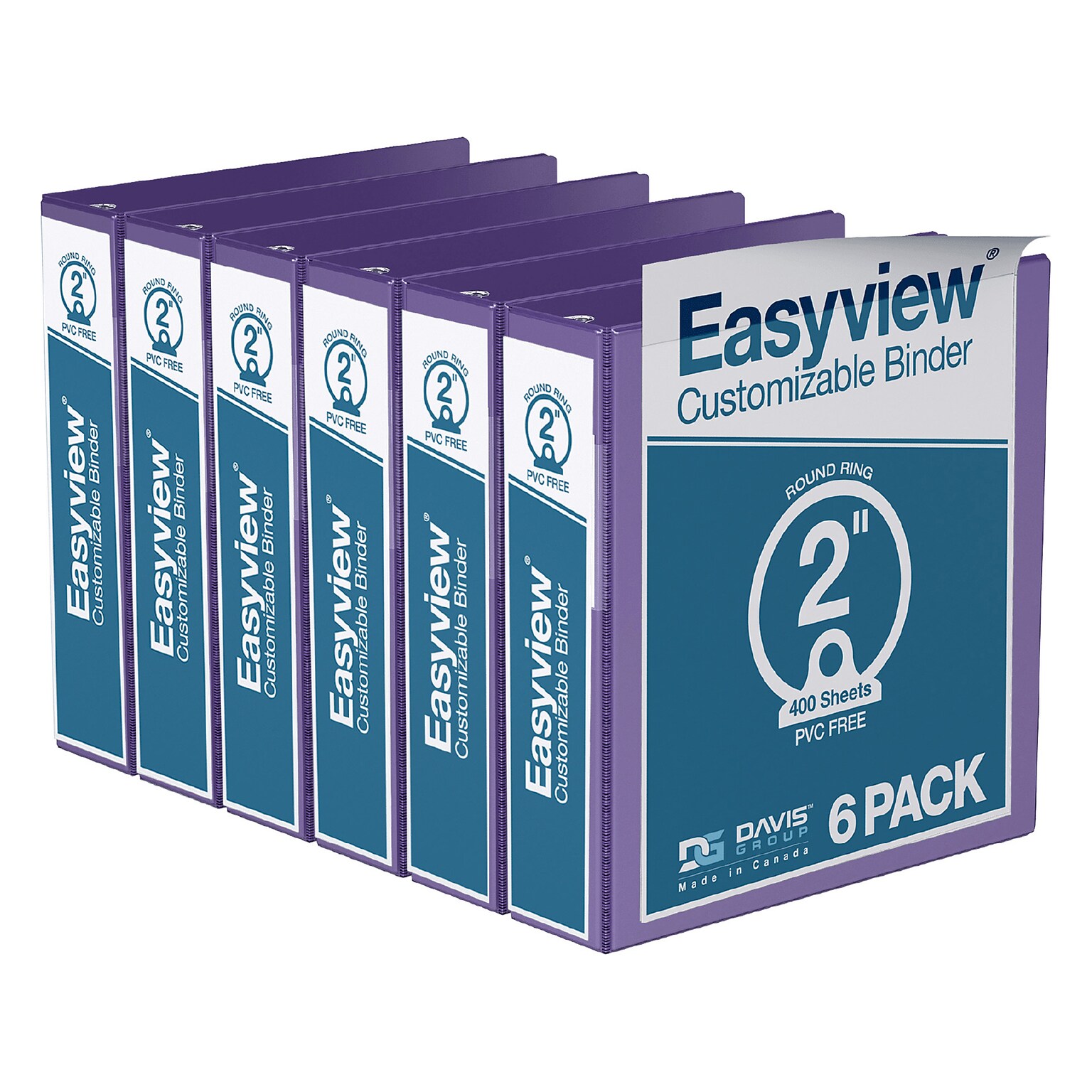 Davis Group Easyview Premium 2 3-Ring View Binders, Purple, 6/Pack (8413-69-06)