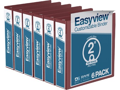 Davis Group Easyview Premium 2 3-Ring View Binders, Burgundy, 6/Pack (8413-08-06)