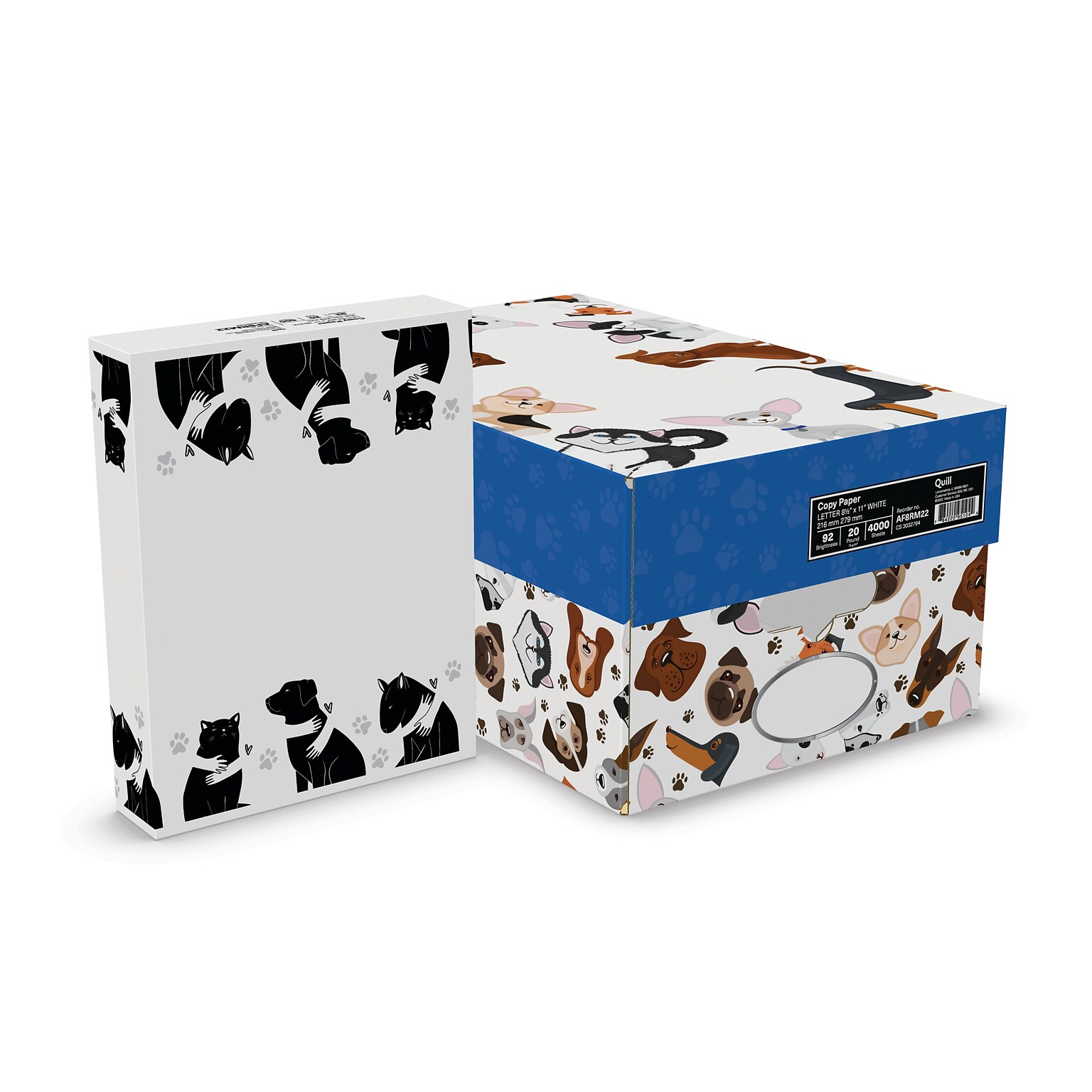 Quill Brand® 8.5 x 11 Copy Paper, Animal Friends Packaging, 20 lb, 92 Bright, 500 Sheets/Ream, 8 Reams/Carton (AF8RM22)