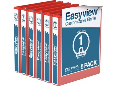 Davis Group Easyview Premium 1 3-Ring View Binders, Red, 6/Pack (8411-03-06)