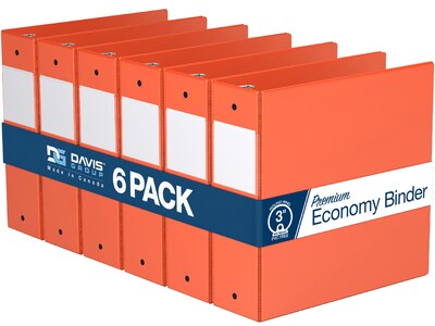 Davis Group Premium Economy 3 3-Ring Non-View Binders, Orange, 6/Pack (2314-19-06)