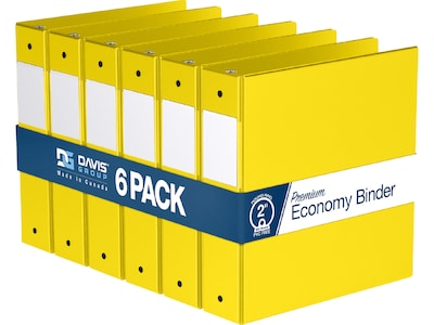 Davis Group Premium Economy 2 3-Ring Non-View Binders, Yellow, 6/Pack (2313-05-06)