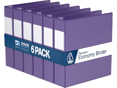 Davis Group Premium Economy 2 3-Ring Non-View Binders, D-Ring, Purple, 6/Pack (2304-69-06)