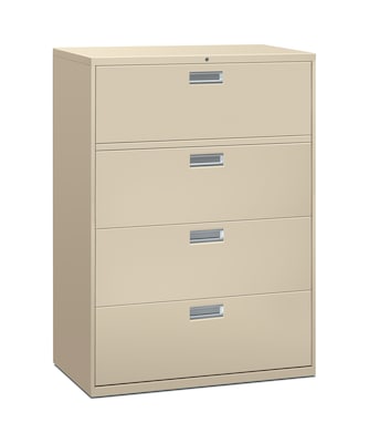 HON Brigade 600 Series 4-Drawer Lateral File Cabinet, Locking, Letter/Legal, Putty/Beige, 42W (HON6
