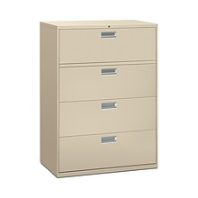 HON Brigade 600 Series 4-Drawer Lateral File Cabinet, Locking, Letter/Legal, Putty/Beige, 42W (HON6