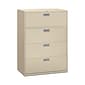 HON Brigade 600 Series 4-Drawer Lateral File Cabinet, Locking, Letter/Legal, Putty/Beige, 42"W (HON694LL)