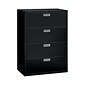 HON Brigade 600 Series 4-Drawer Lateral File Cabinet, Locking, Letter/Legal, Black, 42"W (HON694LP)