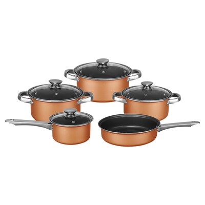 Brentwood 9-Piece Nonstick Copper-Clad Cookware Set with Glass Lids, (BPS-309C)