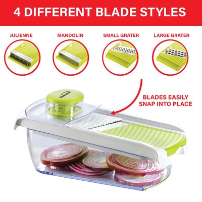 Brentwood Mandolin Slicer with 5-Cup Storage Container and 4 Interchangeable Stainless Steel Blades, (KA-5040G)
