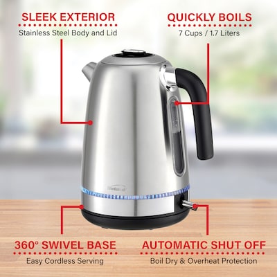 Brentwood Cordless Electric Stainless Steel Kettle, 7-Cup, (KT-1792S)