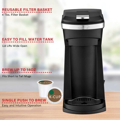 Brentwood Single-Serve Coffee Maker with Reusable Filter Basket for K-Cup Pods & Ground Coffee, Black (TS-1101BK)