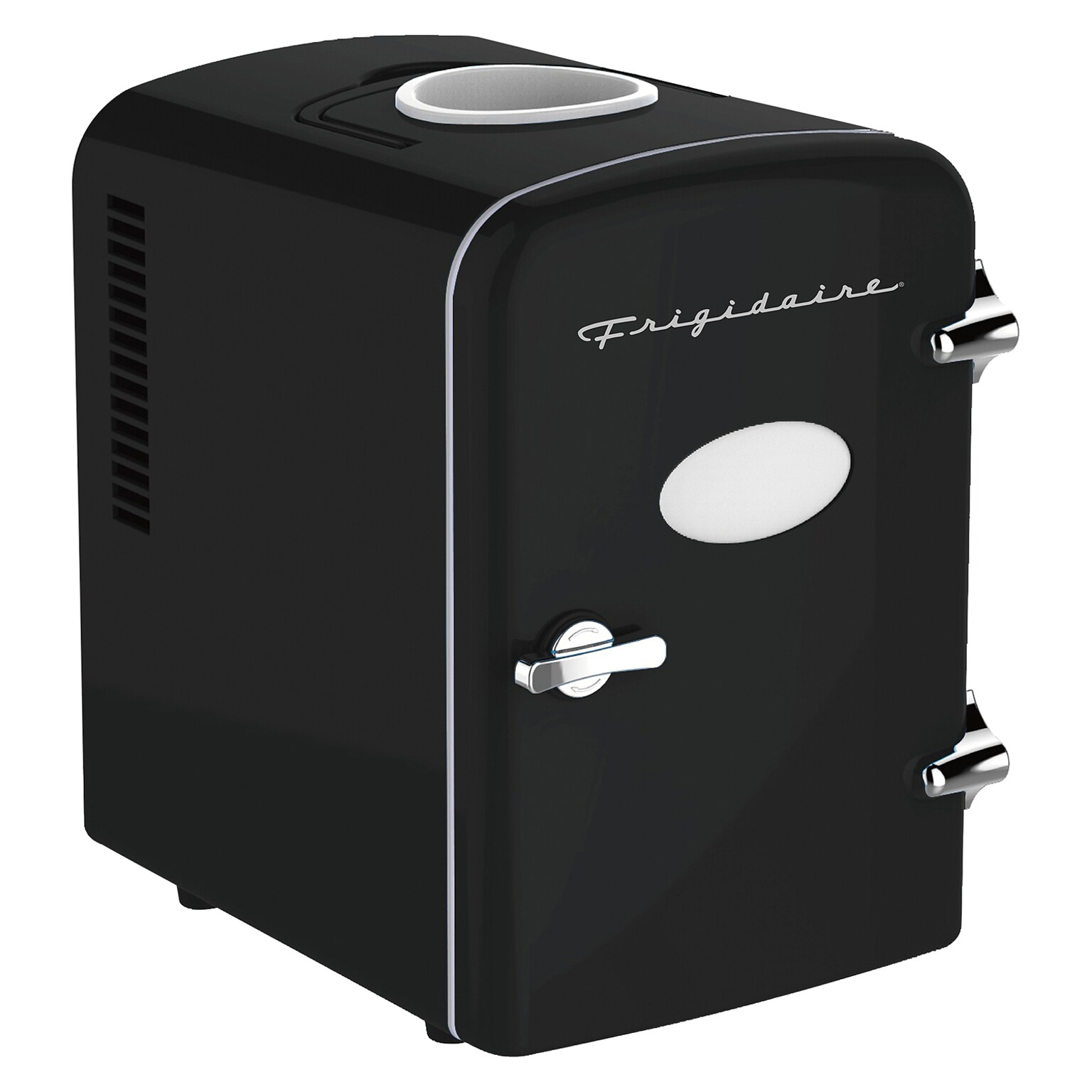 Frigidaire Retro 6+1-Can Mini Portable Fridge with Top-Mounted Active-Cooling Can Holder, Black (EFMIS171-BLACK)
