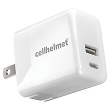 cellhelmet Dual Wall Block Charger with USB and USB-C Port, 20-Watt, White (WALL-PD-20W-A-C)