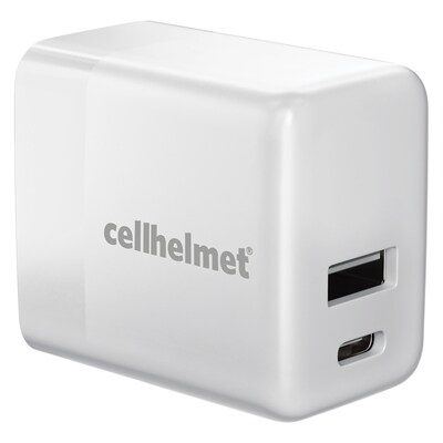 cellhelmet Dual Wall Block Charger with USB and USB-C Port, 20-Watt, White (WALL-PD-20W-A-C)