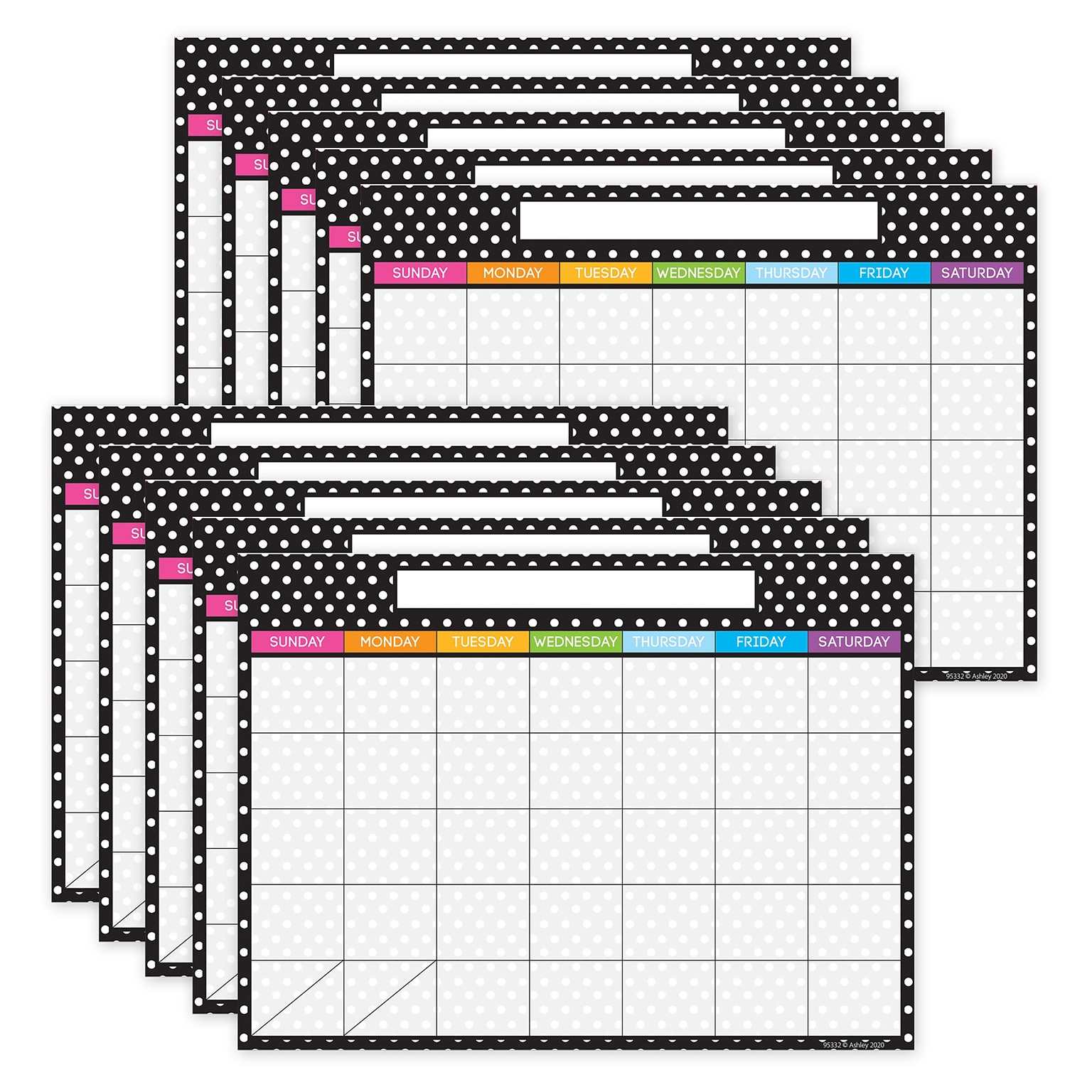 Ashley Productions® Smart Poly PosterMat Pals Space Savers, 13 x 9.5, BW Dots Calendar, Pack of 10 (ASH95332-10)