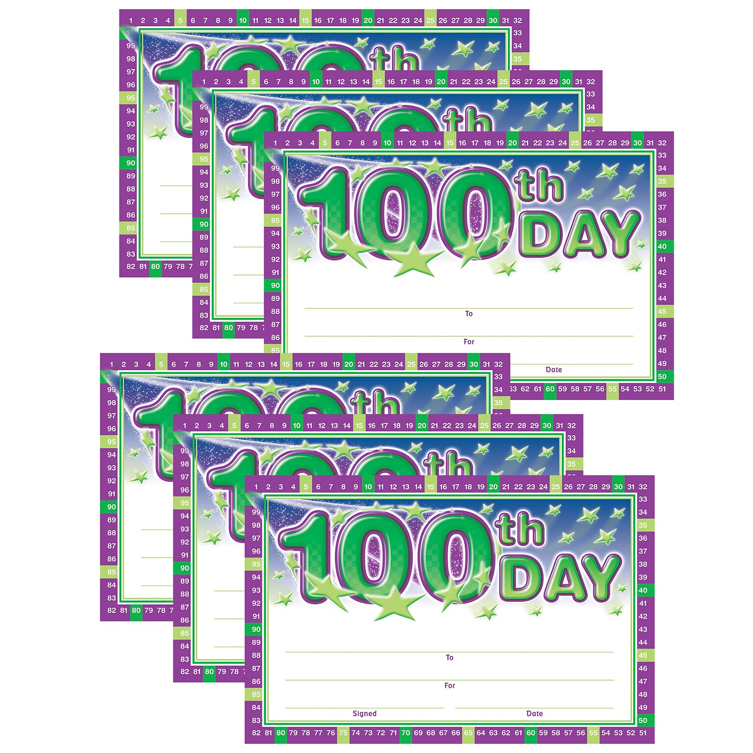 North Star Teacher Resource 100th Day Anytime Awards, 8.5 x 5.5, Multicolor, 36/Pack, 6 Pack/Bundle (NST6009-6)