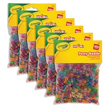 Crayola Pony Beads, Transparent, 400 Pieces Per Pack, 6 Packs (PACAC355211CRA-6)