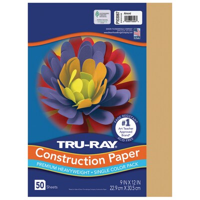 Tru-Ray Fade-Resistant, 9" x 12" Construction Paper, Almond, 50 Sheets Per Pack, 5 Packs (PAC103067-5)
